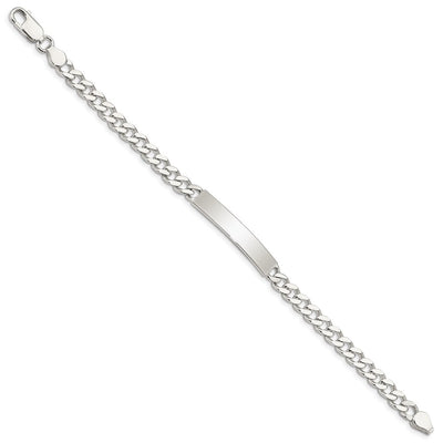 Sterling Silver Polished Engraveable Curb Link ID Bracelet, 7 x 6mm