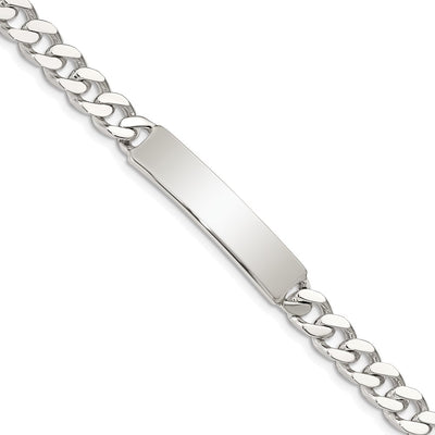 Sterling Silver Polished Engraveable Curb Link ID Bracelet, 7 x 8mm