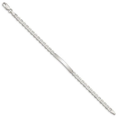 Sterling Silver Polished Engraveable Anchor Link ID Bracelet, 7 x 4mm