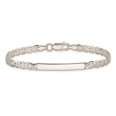 Sterling Silver Polished Engraveable Anchor Link ID Bracelet, 7 x 4mm