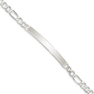 Sterling Silver Figaro Link ID Bracelet (Style QID184-7.5)