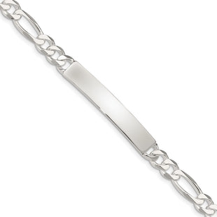 Sterling Silver Figaro Link ID Bracelet (Style QID188-7.5)