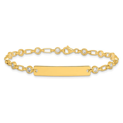 Sterling Silver Gold-tone Bezel CZ ID Bracelet