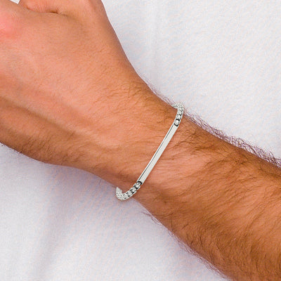 Sterling Silver Antiqued Round Box Chain ID Bar Mens Bracelet