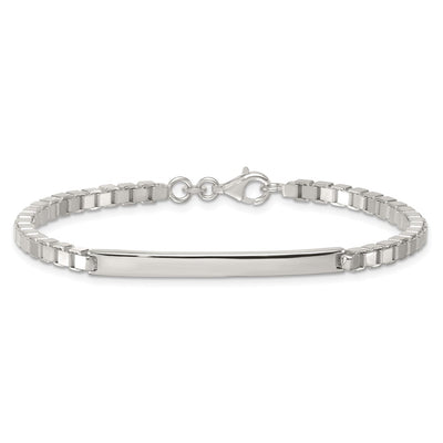 Sterling Silver Polished Box Chain ID Bar Mens Bracelet