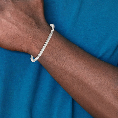 Sterling Silver Polished Box Chain ID Bar Mens Bracelet
