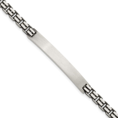 Sterling Silver Antiqued Brushed Fancy Box Link 6.00 x Rectangle Plate ID Bracelet