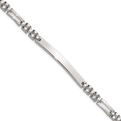Sterling Silver Polished Fancy Link ID Bracelet, 7.5 x 4.7mm