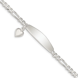 Sterling Silver ID with Heart Figaro Link 8in Bracelet (Style QID4-7)