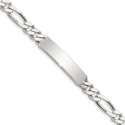 Sterling Silver Polished Engraveable Figaro Link ID Bracelet, 7.5 x 7mm