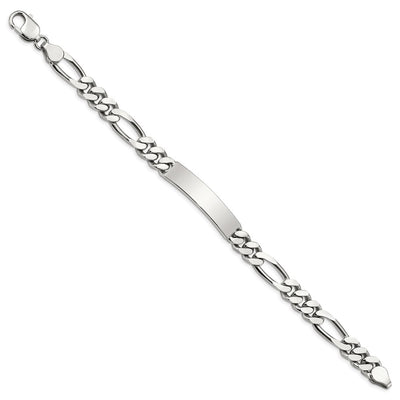 Sterling Silver Polished Engraveable Figaro Link ID Bracelet, 8.5 x 8mm