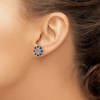 Sterling Silver Rhodium Created Sapphire Earring Jacket, 14 x 14mm
