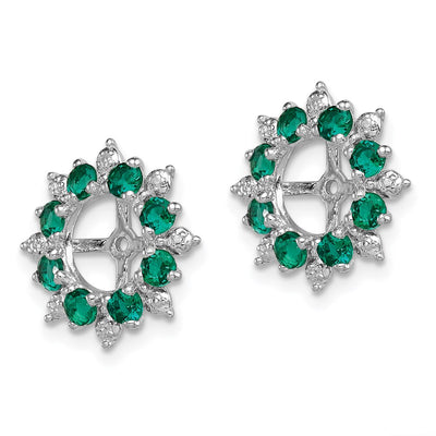 Sterling Silver Rhodium Diam. & Created Emerald Earring Jacket, 15 x 15mm