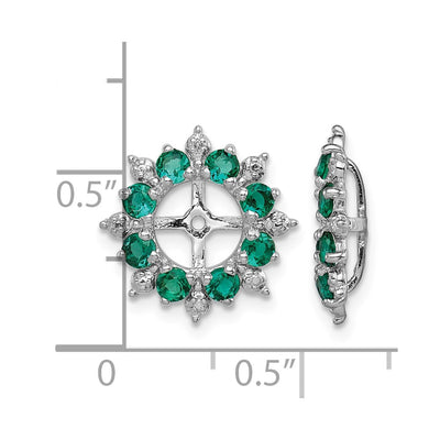 Sterling Silver Rhodium Diam. & Created Emerald Earring Jacket, 15 x 15mm