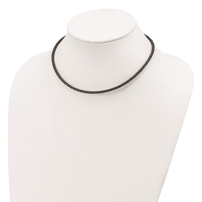 Sterling Silver Black Leather Braided Necklace, 16 x 3mm