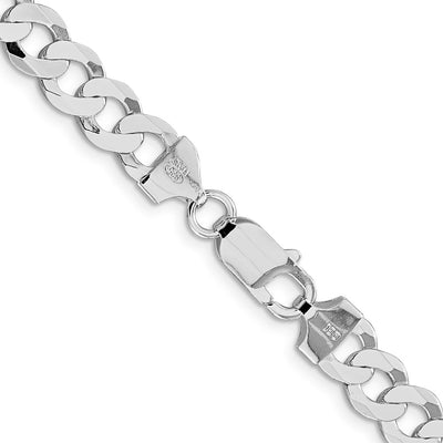 Sterling Silver Rhodium-plated Flat Curb Chain, 8 x 7.5mm