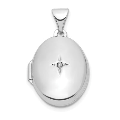 Sterling Silver Rhodium-plated Diamond Oval Locket