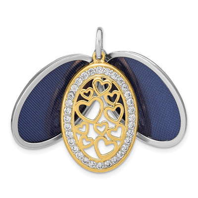 Sterling Silver Yellow & White Rhodium-plated Heart CZ Swing Locket