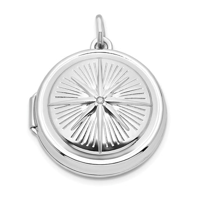 Sterling Silver Rhodium-plated CZ Compass Round Locket