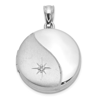 Sterling Silver Rhodium-plated Diamond Round Locket