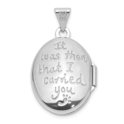 Sterling Silver Rhod-Plated Foot Prints Reversible Oval Locket