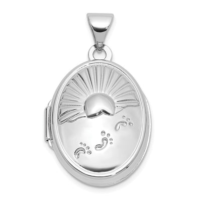 Sterling Silver Rhod-Plated Foot Prints Reversible Oval Locket