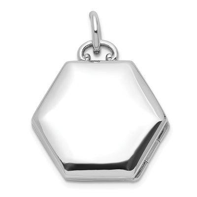 Sterling Silver Rhodium-plated Polished CZ Star Hexagon Locket