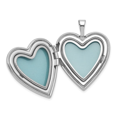 Sterling Silver Rhodium-plated Polished Front/Brushed Back Starburst Pattern Heart Locket