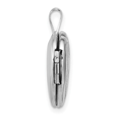Sterling Silver Rhodium-plated Polished Front/Brushed Back Diamond-cut Twin Hearts Heart Locket
