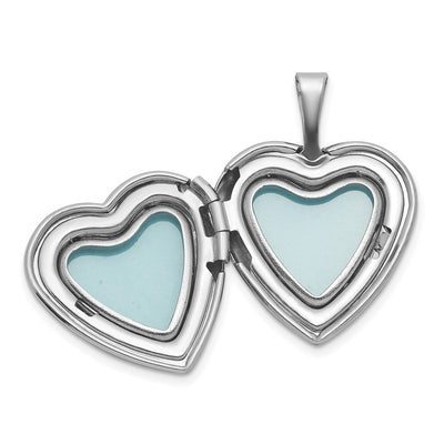 Sterling Silver Rhodium-plated Polished Front/Brushed Back Diamond-cut Twin Hearts Heart Locket