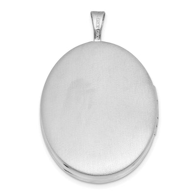 Sterling Silver Rhodium-plated Polished Front/Brushed Back 1/20 carat Diamond Hearts Swirl Design Oval Locket