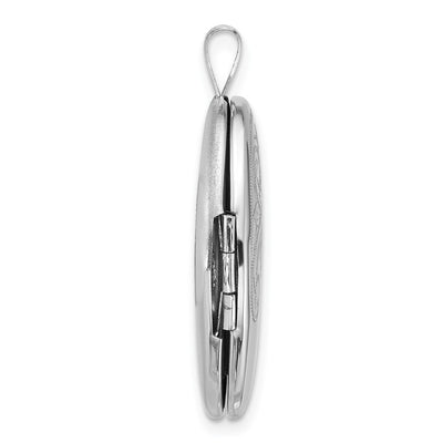 Sterling Silver Rhodium-plated Polished Front/Brushed Back Diamond-cut Floral Design Oval Locket