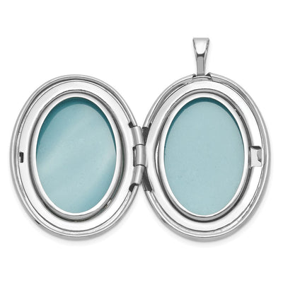 Sterling Silver Rhodium-plated Polished Front/Brushed Back Diamond-cut Floral Design Oval Locket