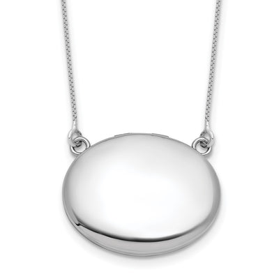 Sterling Silver Rhodium-plated Polished Front/Brushed Back with extension Oval Locket Necklace