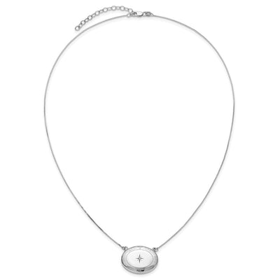 Sterling Silver Rhodium-plated Polished Front/Brushed Back 1/. Diamond Floral with ext. Oval Locket Necklace