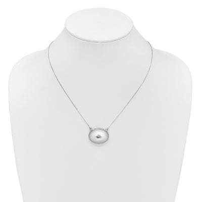 Sterling Silver Rhodium-plated Polished Front/Brushed Back 1/. Diamond with extension Oval Locket Necklace