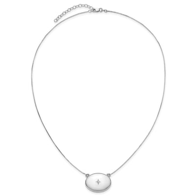 Sterling Silver Rhodium-plated Polished Front/Brushed Back 1/. Diamond with extension Oval Locket Necklace