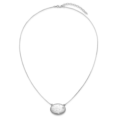 Sterling Silver Rhodium-plated Polished Front/Brushed Back Love To Moon and Back with ext. Oval Locket Necklace