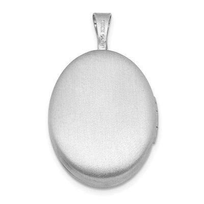 Sterling Silver Rhodium-plated Brushed 1/20 carat Diamond Engraved Cross Oval Locket