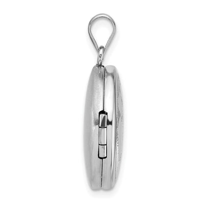 Sterling Silver Rhodium-plated Polished Front/Brushed Back Multi-Heart Round Locket