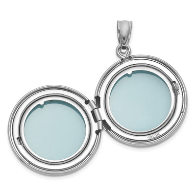 Sterling Silver Rhodium-plated Polished Front/Brushed Back Multi-Heart Round Locket