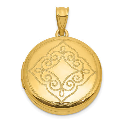 Sterling Silver Gold-plated Polished Front/Brushed Back Fancy Lace Design Round Locket