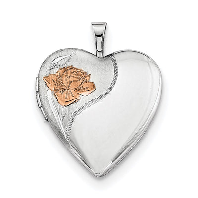 Sterling Silver Rhodium-plated Enamel Rose Heart Locket Necklace