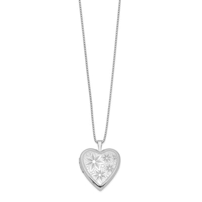Sterling Silver Rhodium-plated with Daisies Heart Locket Necklace