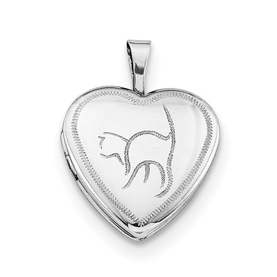 Sterling Silver Rhodium-plated Cat Heart Locket Necklace