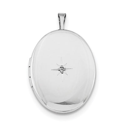 Sterling Silver Rhodium-plated Diamond Oval Locket Necklace