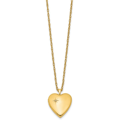 1/20 Gold Filled Polished/Satin Diamond Star Heart Locket Necklace