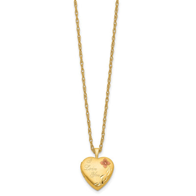 1/20 Gold Filled Enameled Flower I Love You Heart Locket Necklace