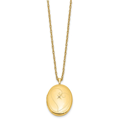 1/20 Gold Filled Diamond in Heart Oval Locket Necklace