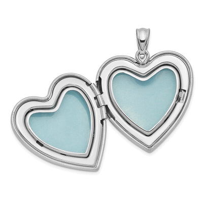 Sterling Silver RH-plated Satin & D/C w/ Diamond Cross Heart Locket